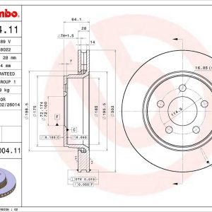Brembo Brake Rotor, Vented, One Piece Design, Wheel Bolt Pattern 5 X 114.3 Millimeter – 09C00411C02