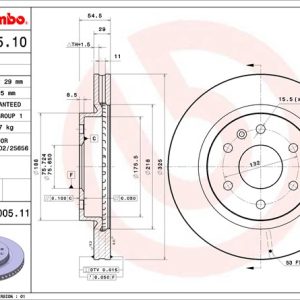Brembo Brake Rotor, Vented, One Piece Design, Wheel Bolt Pattern 6 X 132 Millimeter – 09C00511C02