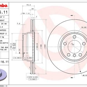 Brembo Brake Rotor, Vented, One Piece Design, Wheel Bolt Pattern 5 X 120 Millimeter – 09C11611C02