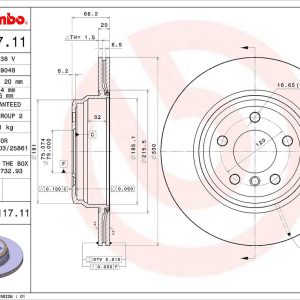 Brembo Brake Rotor, Vented, One Piece Design, Wheel Bolt Pattern 5 X 120 Millimeter – 09C11711C02