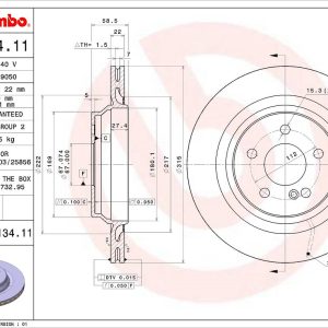 Brembo Brake Rotor, Vented, One Piece Design, Wheel Bolt Pattern 5 X 112 Millimeter – 09C13411C02