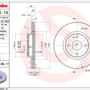 Brembo Brake Rotor, Vented, One Piece Design, Wheel Bolt Pattern 4 X 100 Millimeter – 09C13611C02