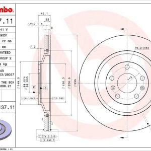 Brembo Brake Rotor, Vented, One Piece Design, Wheel Bolt Pattern 5 X 112 Millimeter – 09C13711C02
