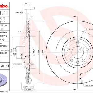 Brembo Brake Rotor, Vented, One Piece Design, Wheel Bolt Pattern 5 X 112 Millimeter – 09C17011C02