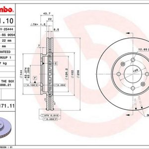 Brembo Brake Rotor, Vented, One Piece Design, Wheel Bolt Pattern 4 X 100 Millimeter – 09C17111C02