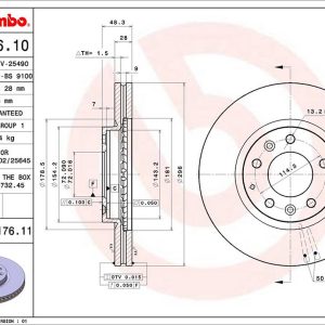 Brembo Brake Rotor, Vented, One Piece Design, Wheel Bolt Pattern 5 X 114.3 Millimeter – 09C17611C02