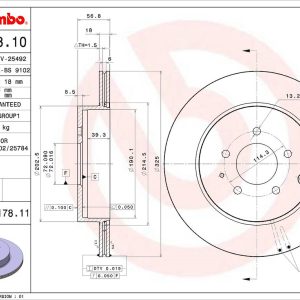 Brembo Brake Rotor, Vented, One Piece Design, Wheel Bolt Pattern 5 X 114.3 Millimeter – 09C17811C02