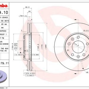 Brembo Brake Rotor, Vented, One Piece Design, Wheel Bolt Pattern 5 X 114.3 Millimeter – 09C17911C02