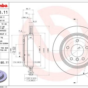 Brembo Brake Rotor, Vented, One Piece Design, Wheel Bolt Pattern 5 X 120 Millimeter – 09C18011C02