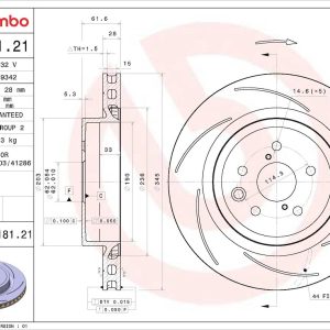 Brembo Brake Rotor, Prime, Vented, Slotted, One Piece Design, Wheel Bolt Pattern 5 X 114.3 Millimeter – 09C18121C02