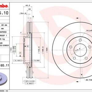 Brembo Brake Rotor, Vented, One Piece Design, Wheel Bolt Pattern 5 X 114.3 Millimeter – 09C18511C02
