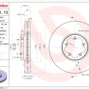 Brembo Brake Rotor, Prime, Vented, One Piece Design, Wheel Bolt Pattern 5 X 111.5 Millimeter – 09C24310C02