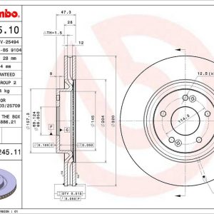 Brembo Brake Rotor, Vented, One Piece Design, Wheel Bolt Pattern 5 X 114.3 Millimeter – 09C24511C02