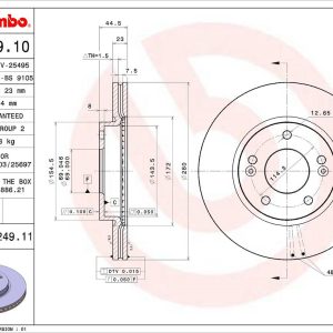 Brembo Brake Rotor, Vented, One Piece Design, Wheel Bolt Pattern 5 X 114.3 Millimeter – 09C24911C02