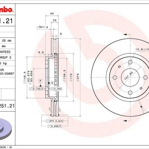 Brembo Brake Rotor, Vented, One Piece Design, Wheel Bolt Pattern 4 X 107.95 Millimeter – 09C25121C02