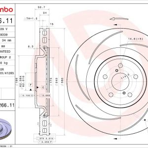 Brembo Brake Rotor, Prime, Vented, Slotted, One Piece Design, Wheel Bolt Pattern 5 X 114.3 Millimeter – 09C26611C02