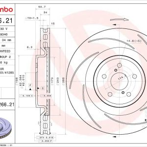 Brembo Brake Rotor, Prime, Vented, Slotted, One Piece Design, Wheel Bolt Pattern 5 X 114.3 Millimeter – 09C26621C02