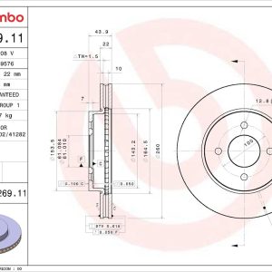 Brembo Brake Rotor, Prime, Vented, One Piece Design, Wheel Bolt Pattern 4 X 100 Millimeter – 09C26911C02