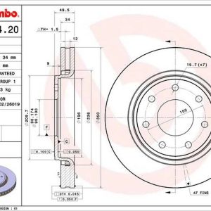 Brembo Brake Rotor, Vented, One Piece Design, 350 Millimeter Diameter X 50 Millimeter Height X 34 Millimeter Thickness, Gray Cast Iron – 09C27421C02