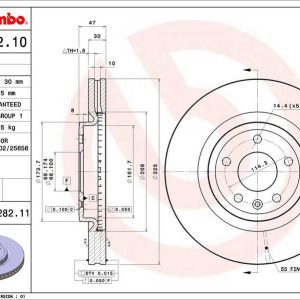 Brembo Brake Rotor, Vented, One Piece Design, Wheel Bolt Pattern 5 X 114.3 Millimeter – 09C28211C02
