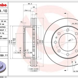 Brembo Brake Rotor, Vented, One Piece Design, Wheel Bolt Pattern 8 X 165.1 Millimeter – 09C28911C02