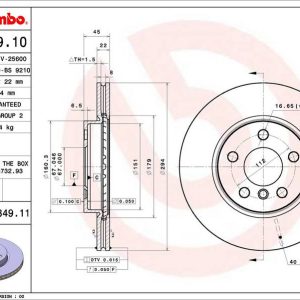 Brembo Brake Rotor, Vented, One Piece Design, Wheel Bolt Pattern 5 X 112 Millimeter – 09C34911C02