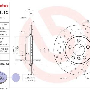 Brembo Brake Rotor, Xtra, Vented Cross Drilled, One Piece Design, Wheel Bolt Pattern 5 X 112 Millimeter – 09C3491XC02