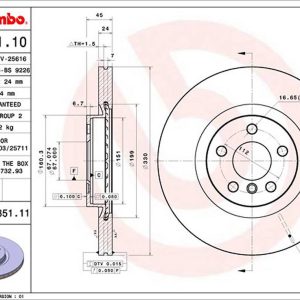 Brembo Brake Rotor, Vented, One Piece Design, Wheel Bolt Pattern 5 X 112 Millimeter – 09C35111C02