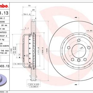 Brembo Brake Rotor, Vented, One Piece Design, Wheel Bolt Pattern 5 X 120 Millimeter – 09C40313C02