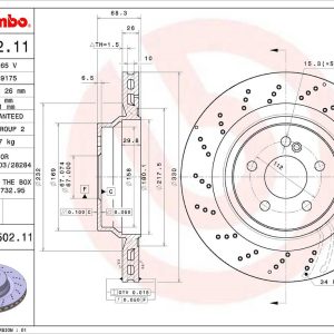 Brembo Brake Rotor, Vented Cross Drilled, One Piece Design, Wheel Bolt Pattern 5 X 112 Millimeter – 09C50211C02