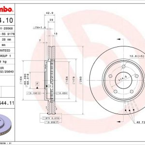 Brembo Brake Rotor, Vented, One Piece Design, Wheel Bolt Pattern 5 X 114.3 Millimeter – 09C54411C02