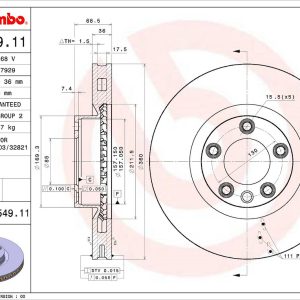 Brembo Brake Rotor, Vented, One Piece Design, Wheel Bolt Pattern 5 X 130 Millimeter – 09C54911C02