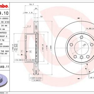 Brembo Brake Rotor, Vented, One Piece Design, Wheel Bolt Pattern 5 X 120 Millimeter – 09C64911C02