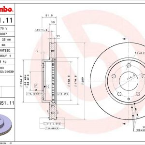 Brembo Brake Rotor, Vented, One Piece Design, Wheel Bolt Pattern 5 X 114.3 Millimeter – 09C65111C02