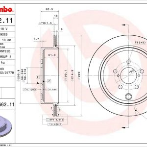 Brembo Brake Rotor, Vented, One Piece Design, Wheel Bolt Pattern 5 X 100 Millimeter – 09C66211C02