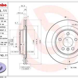 Brembo Brake Rotor, Vented, One Piece Design, Wheel Bolt Pattern 5 X 112 Millimeter – 09C74311C02