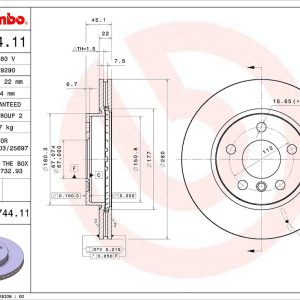 Brembo Brake Rotor, Vented, One Piece Design, Wheel Bolt Pattern 5 X 112 Millimeter – 09C74411C02