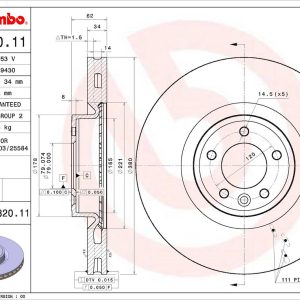 Brembo Brake Rotor, Vented, One Piece Design, 380 Millimeter Diameter X 62 Millimeter Height X 34 Millimeter Thickness – 09C82011C02