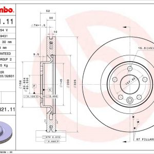 Brembo Brake Rotor, Vented, One Piece Design, Wheel Bolt Pattern 5 X 107.95 Millimeter – 09C82111C02