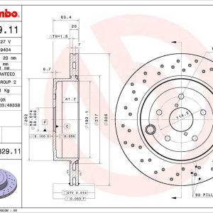 Brembo Brake Rotor, Vented Cross Drilled, One Piece Design, Wheel Bolt Pattern 5 X 114.3 Millimeter – 09C82911C02
