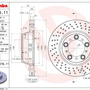 Brembo Brake Rotor, Vented Cross Drilled, One Piece Design, Wheel Bolt Pattern 5 X 130 Millimeter – 09C87811C02