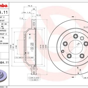 Brembo Brake Rotor, Vented, One Piece Design, Wheel Bolt Pattern 5 X 130 Millimeter – 09C88411C02