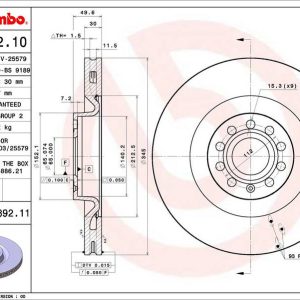 Brembo Brake Rotor, Vented, One Piece Design, Wheel Bolt Pattern 9 X 112 Millimeter – 09C89211C02