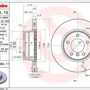 Brembo Brake Rotor, Vented, One Piece Design, Wheel Bolt Pattern 5 X 120 Millimeter – 09C89411C02