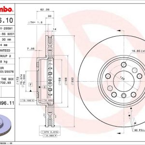 Brembo Brake Rotor, Vented, One Piece Design, Wheel Bolt Pattern 5 X 120 Millimeter – 09C89611C02