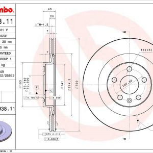 Brembo Brake Rotor, Vented, One Piece Design, Wheel Bolt Pattern 5 X 107.95 Millimeter – 09C93811C02
