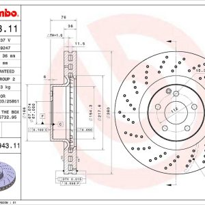 Brembo Brake Rotor, Vented Cross Drilled, One Piece Design, Wheel Bolt Pattern 5 X 112 Millimeter – 09C94311C02
