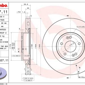 Brembo Brake Rotor, Vented, One Piece Design, Wheel Bolt Pattern 5 X 114.3 Millimeter – 09D02711C02