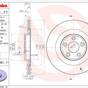 Brembo Brake Rotor, Vented, One Piece Design, Wheel Bolt Pattern 5 X 107.95 Millimeter – 09D06111C02
