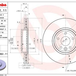 Brembo Brake Rotor, Vented, One Piece Design, Wheel Bolt Pattern 5 X 107.95 Millimeter – 09D06211C02
